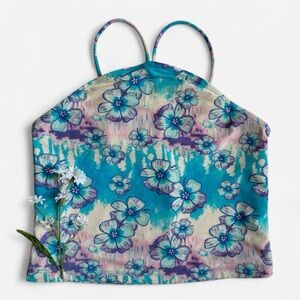 Y2K cropped floral swim top